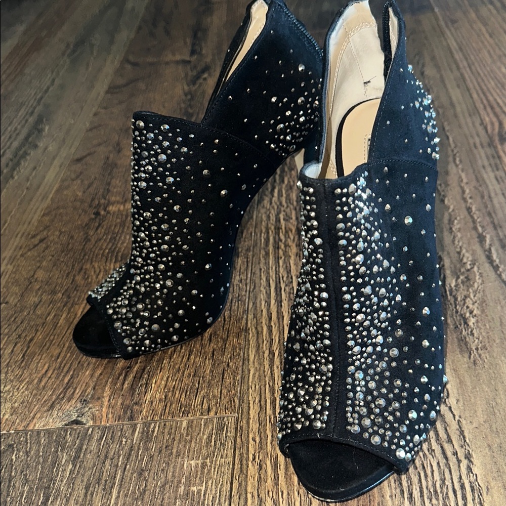 INC International Concepts Black Crystal Peep-Toe Ankle Booties - Picture 8 of 8